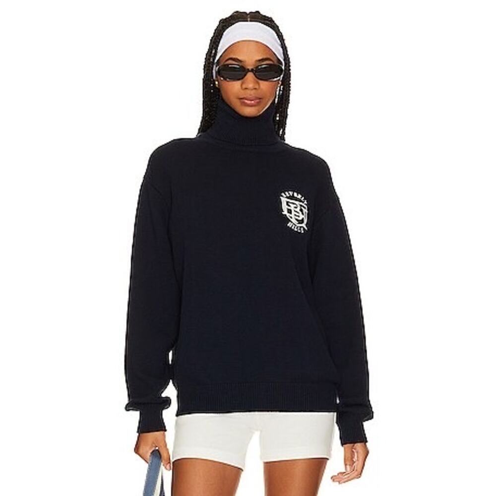 Beverly Hills X Revolve Turtleneck Sweater Navy Logo Oversized Womens M